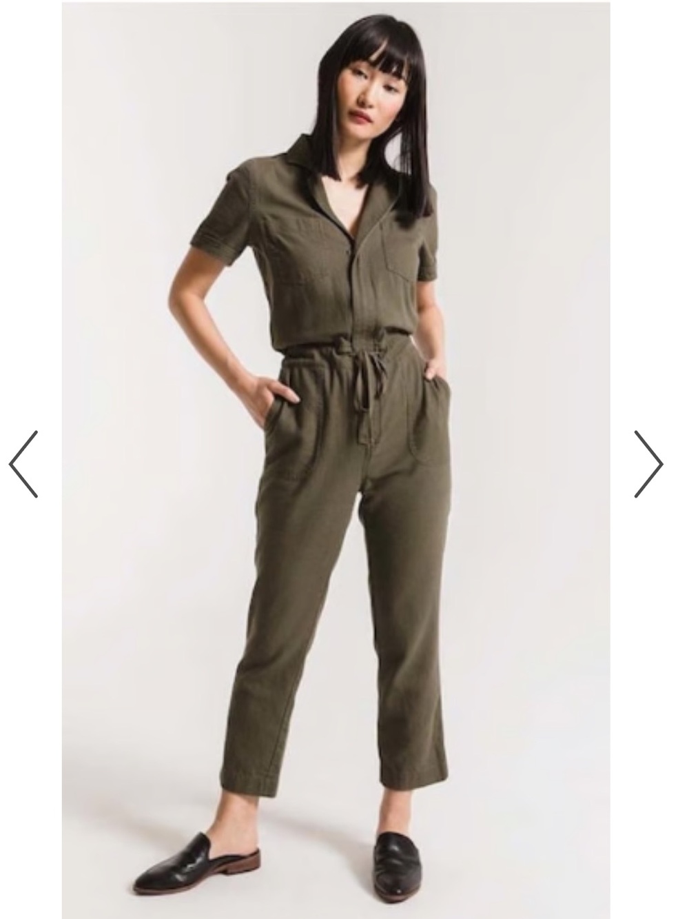 Drawstring Waist Short-Sleeve Jumpsuit in Olive